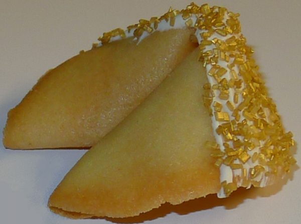 fortune cookie white chocolate with gold crystals