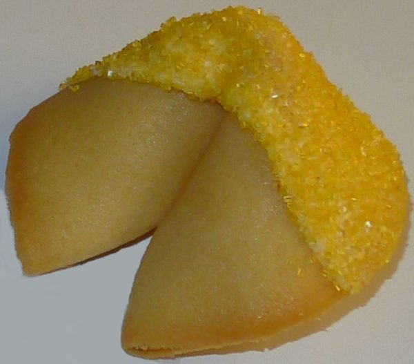 fortune cookie white chocolate with yellow sanding sugar
