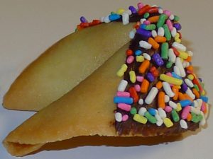 fortune cookie chocolate with multi-colored sprinkles