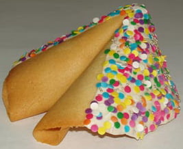 fortune cookie white chocolate with pastel confetti sprinkles