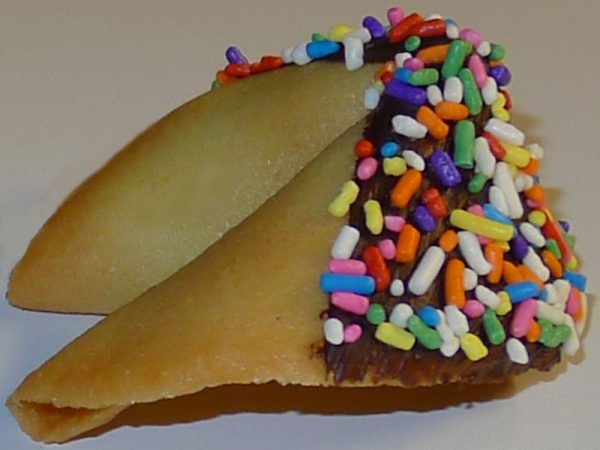 fortune cookie chocolate with multi-color sprinkles