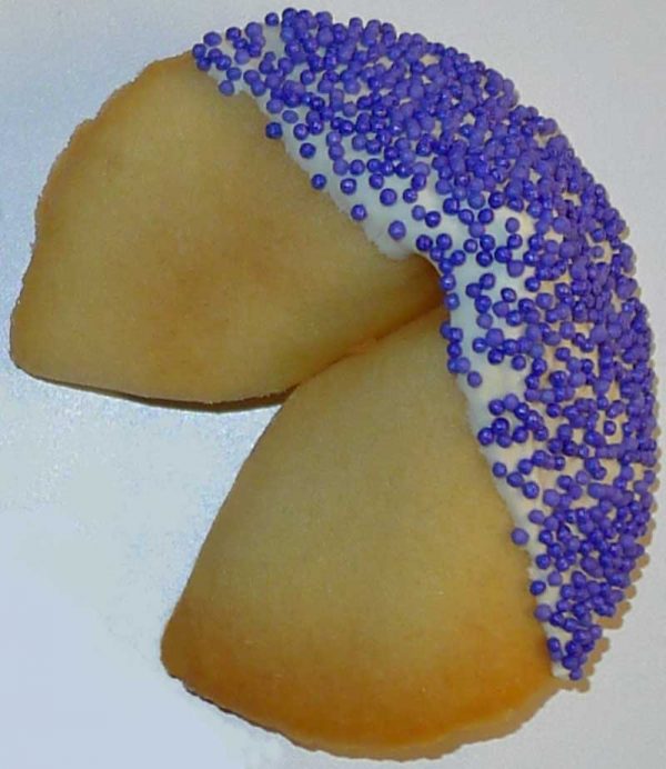 fortune cookie white chocolate with lavender nonpareils