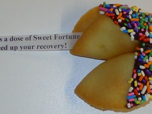 fortune cookie chocolate with multi color sprinkles