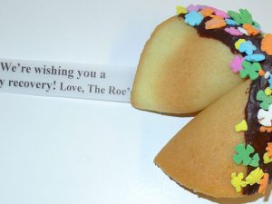 fortune cookie chocolate with pastel flower sprinkles