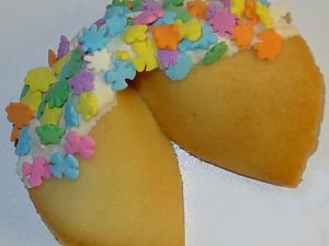 fortune cookie white chocolate and pastel flowers