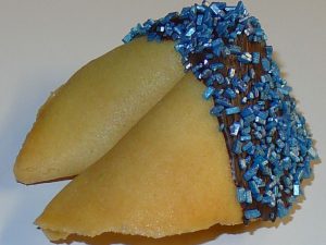 fortune cookie chocolate with blue crystals