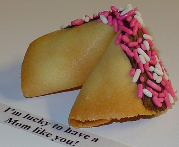 fortune cookie chocolate with pink and white sprinkles