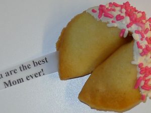 fortune cookie white chocolate with pink and white sprinkles