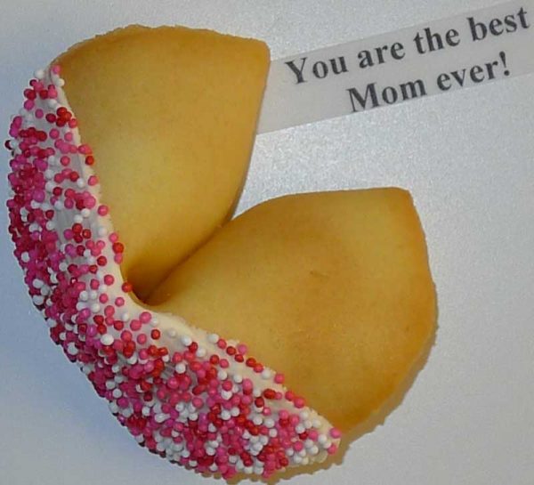 fortune cookie white chocolate with red and pink nonpareils