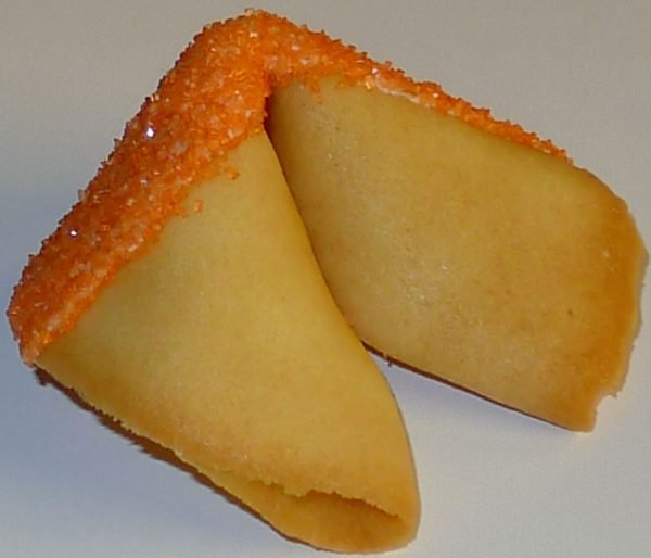 fortune cookie white chocolate with orange sanding sugar