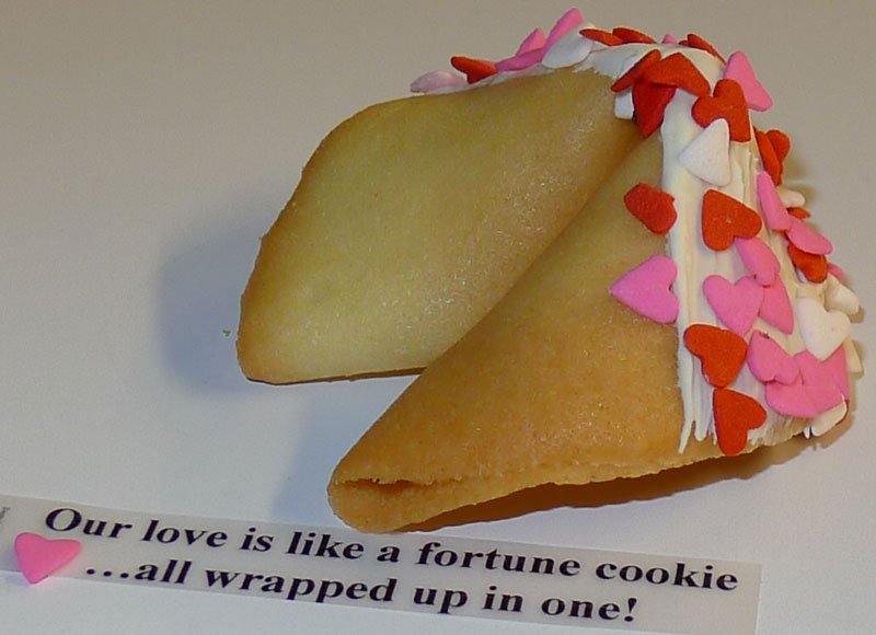 fortune cookie white chocolate with pink hearts