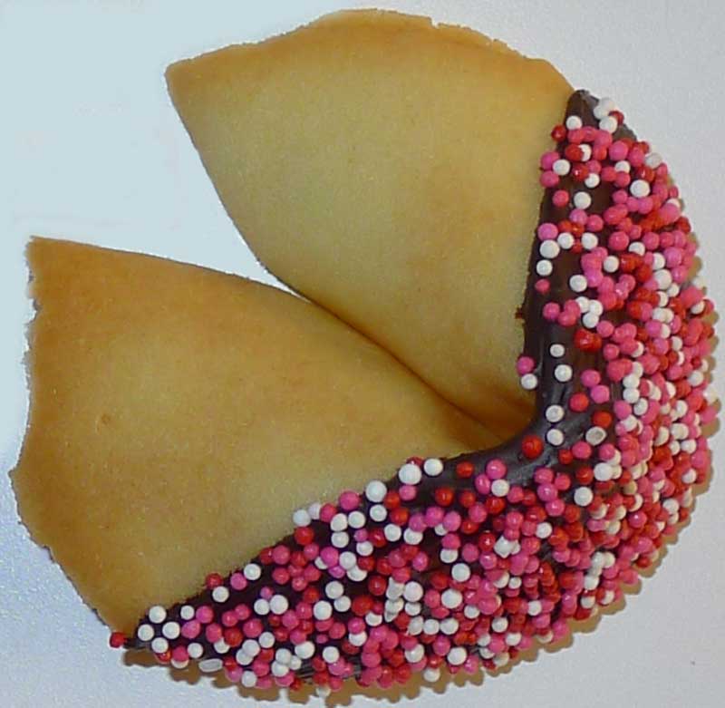 fortune cookie chocolate with red, pink and white